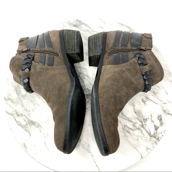 Crown Vintage Perry Taupe Suede Two tone Braided strap moto bohemian bootie 8 - Picture 7 of 16